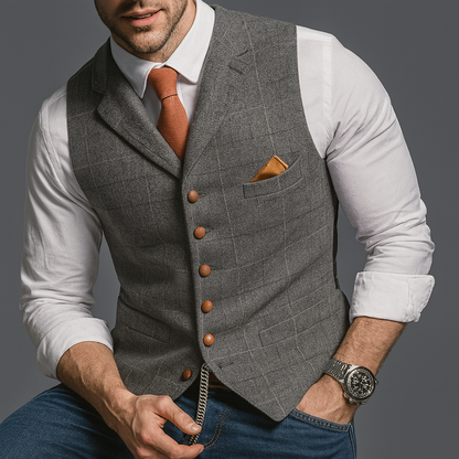 Gilet formale classico con revers dentellato e chiusura a bottoni