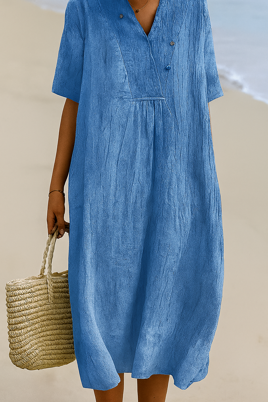 Abito da spiaggia relaxed con scollo a V e maniche corte