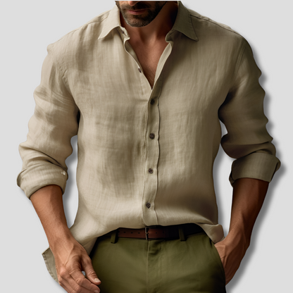 Camicia vintage in lino a maniche lunghe da uomo
