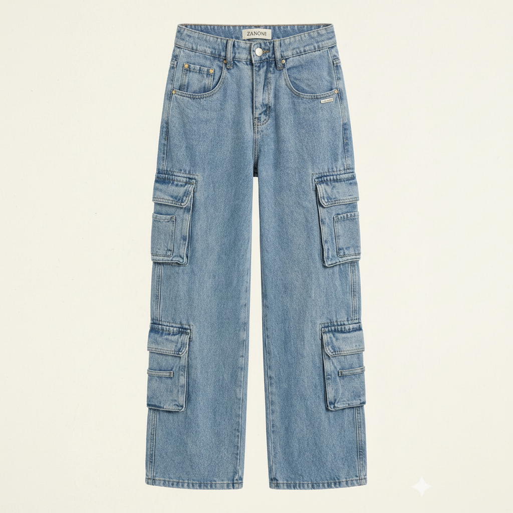 Jeans Cargo Baggy con Gambe Ampie