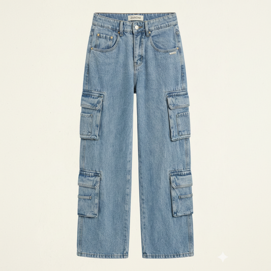 Jeans Cargo Baggy con Gambe Ampie