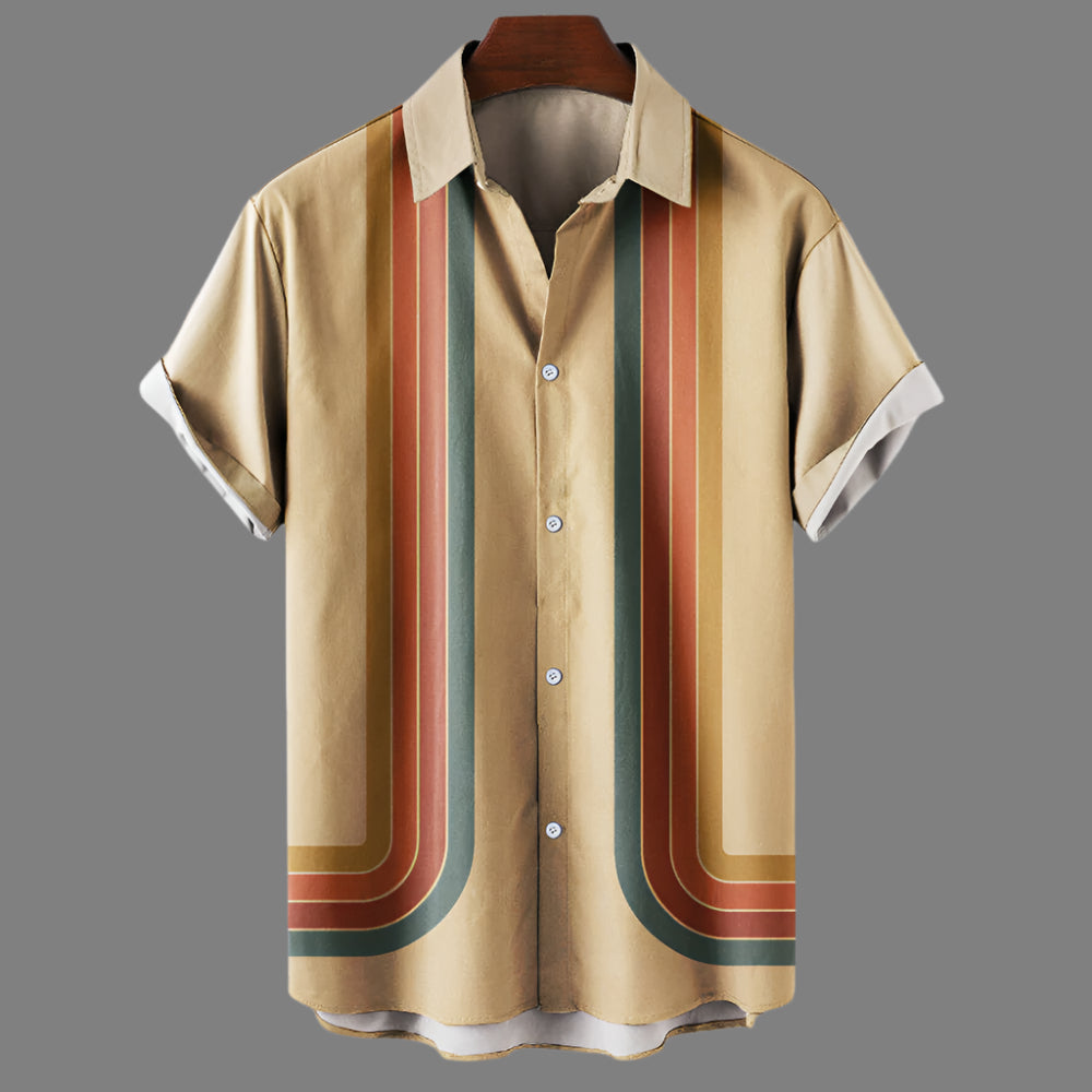 Camicia da uomo retrò a manica corta dalla vestibilità morbida
