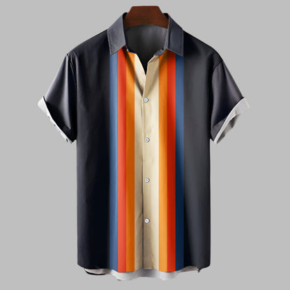 Camicia da uomo retrò a manica corta dalla vestibilità morbida