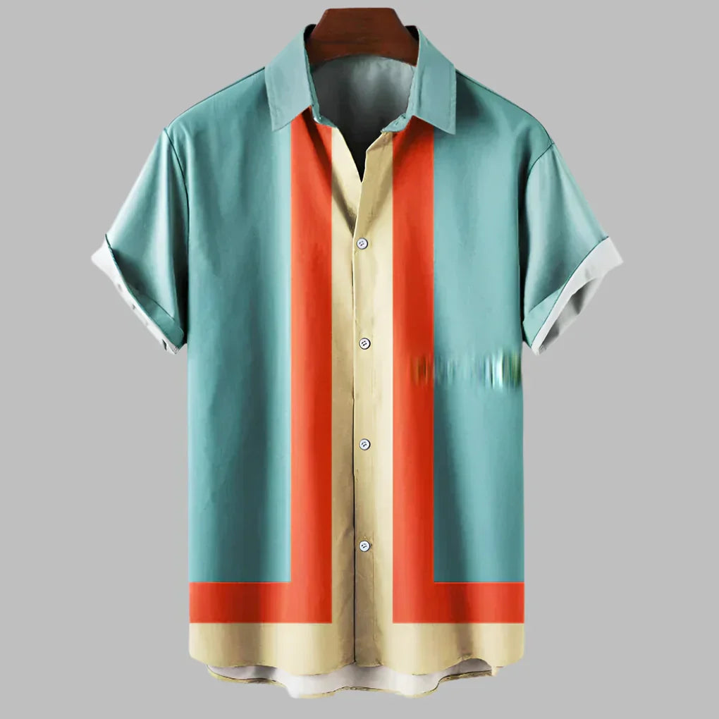 Camicia da uomo retrò a manica corta dalla vestibilità morbida