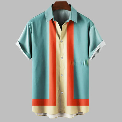 Camicia da uomo retrò a manica corta dalla vestibilità morbida