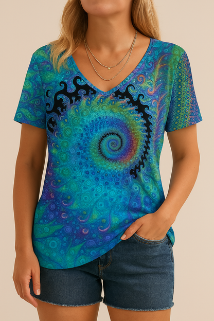 T-shirt Retrò con Scollo a V da Donna