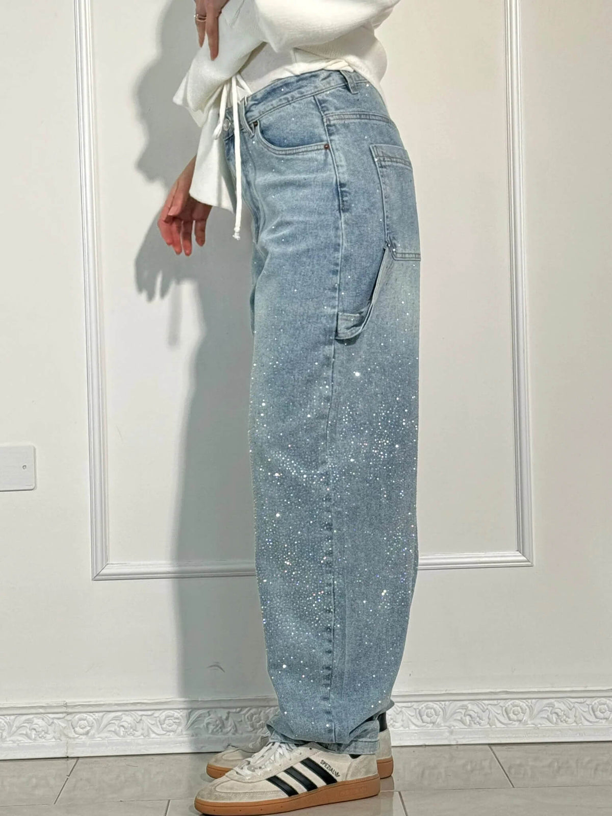 Jeans Wide Leg con Strass da Donna