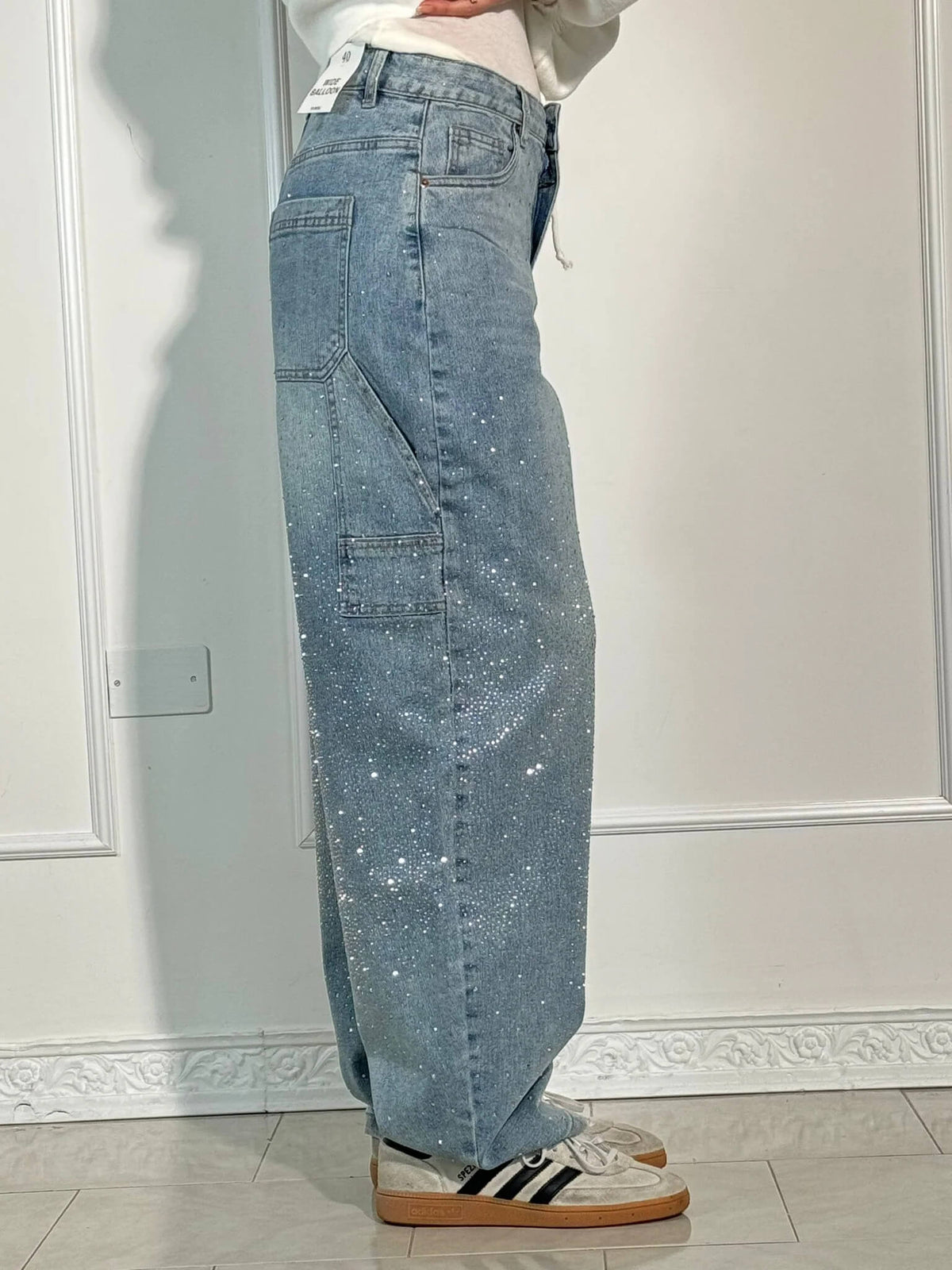 Jeans Wide Leg con Strass da Donna