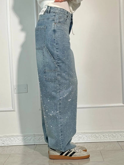 Jeans Wide Leg con Strass da Donna