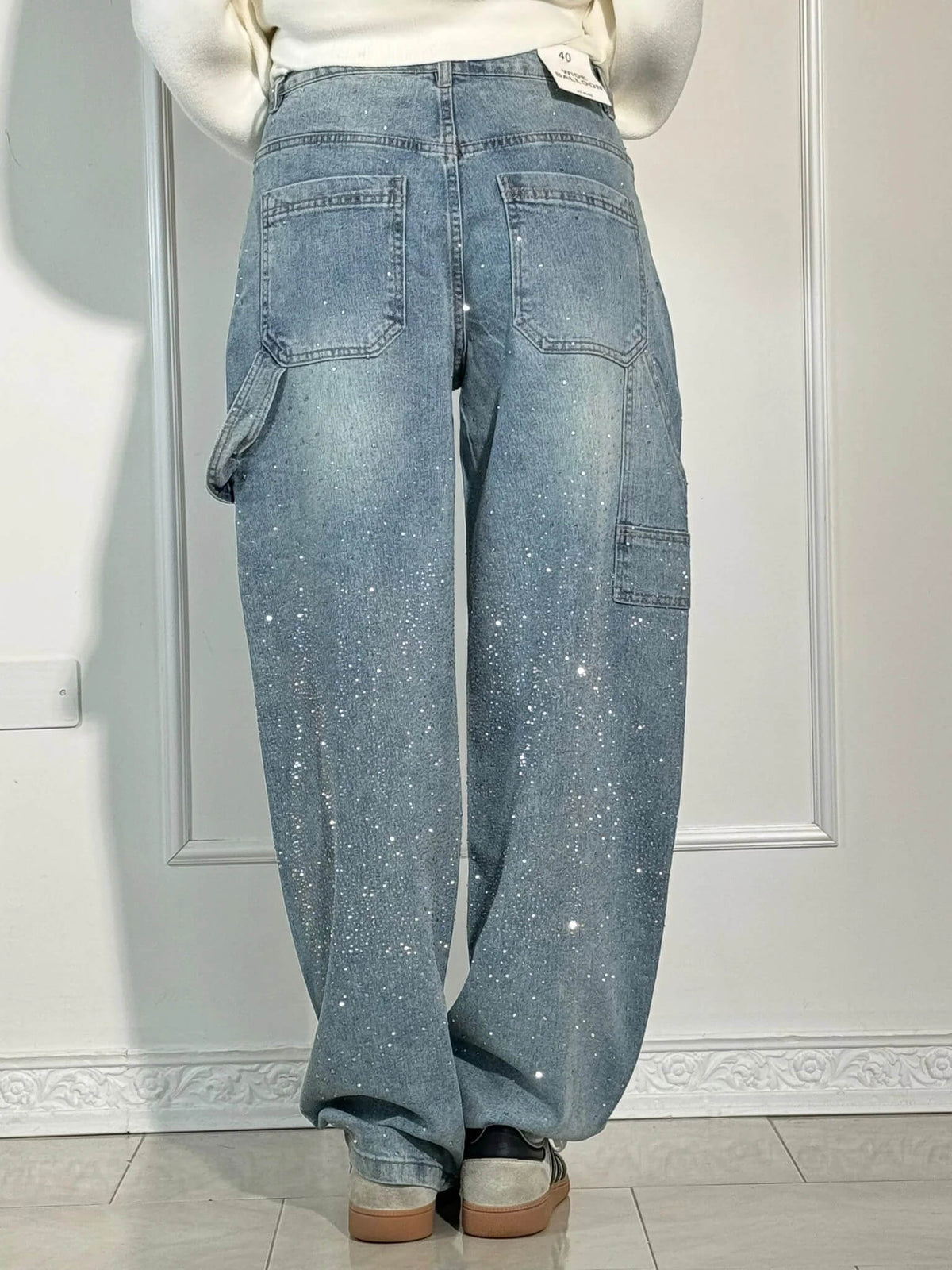 Jeans Wide Leg con Strass da Donna