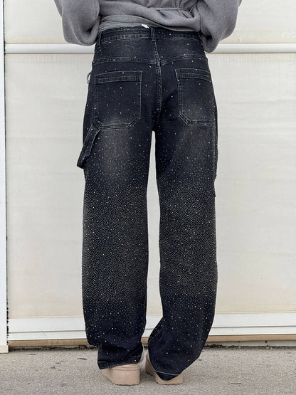 Jeans Wide Leg con Strass da Donna