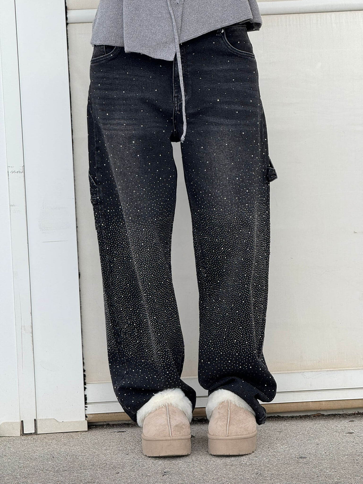 Jeans Wide Leg con Strass da Donna