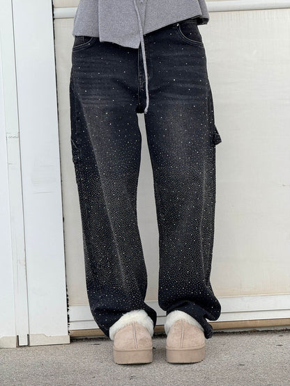 Jeans Wide Leg con Strass da Donna