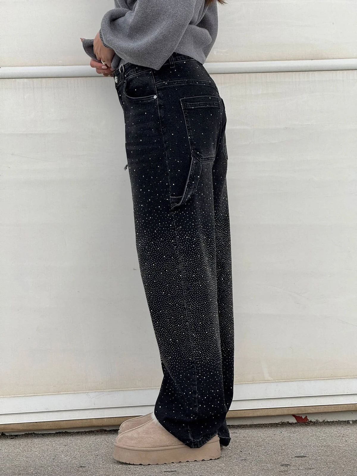 Jeans Wide Leg con Strass da Donna