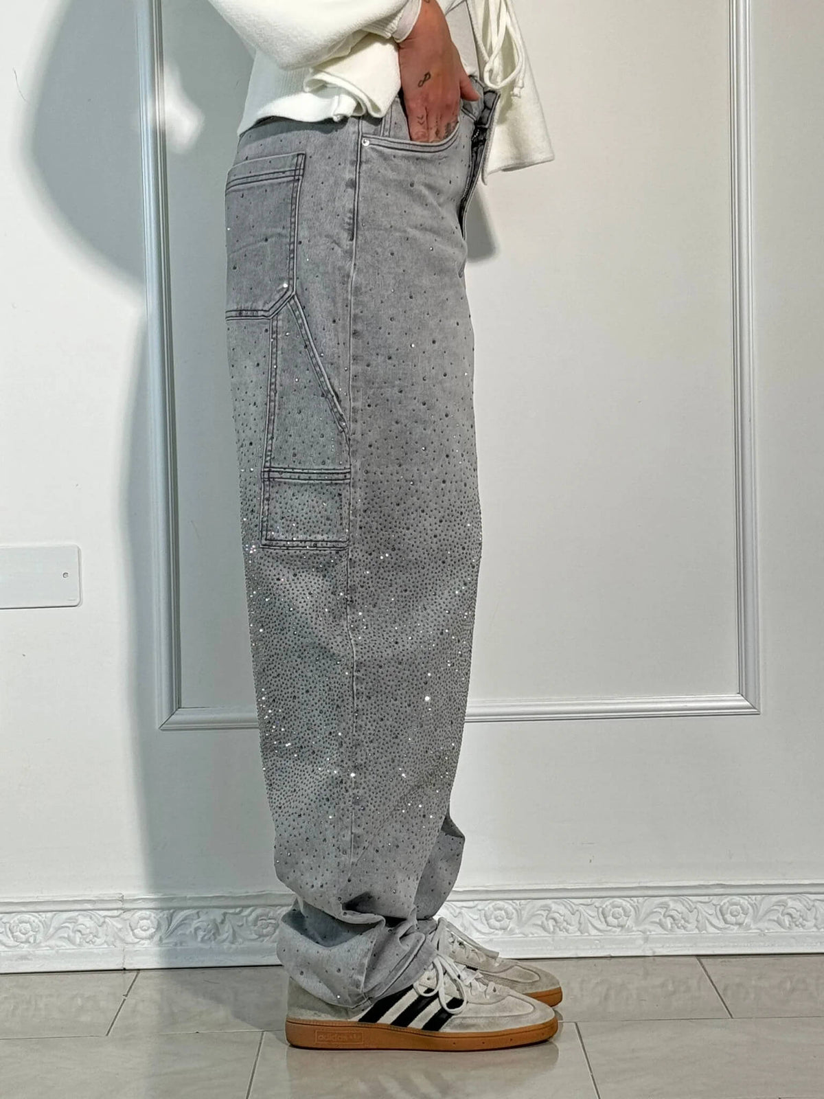 Jeans Wide Leg con Strass da Donna