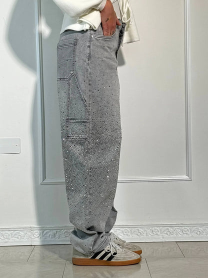 Jeans Wide Leg con Strass da Donna