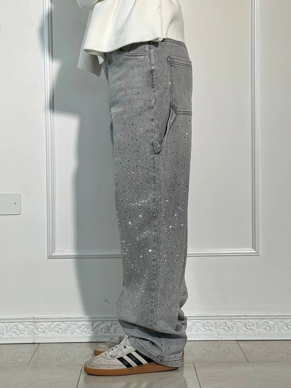 Jeans Wide Leg con Strass da Donna