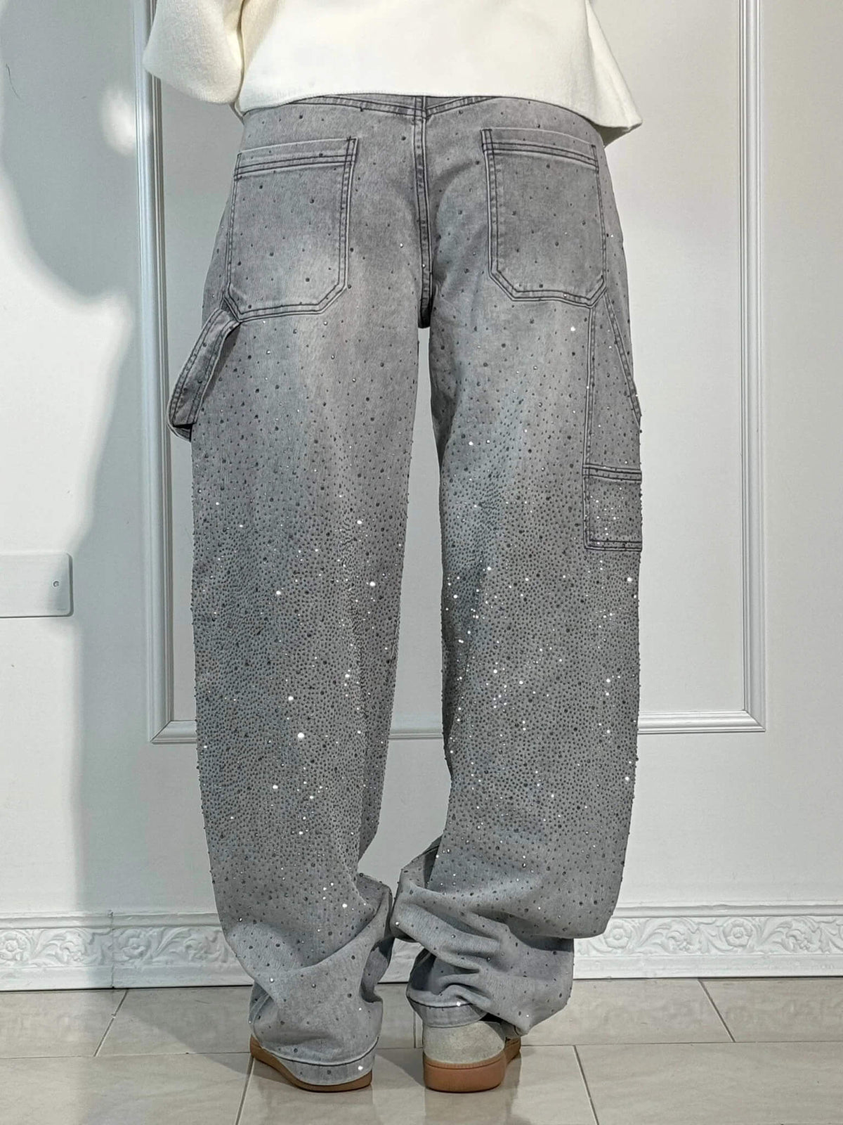 Jeans Wide Leg con Strass da Donna