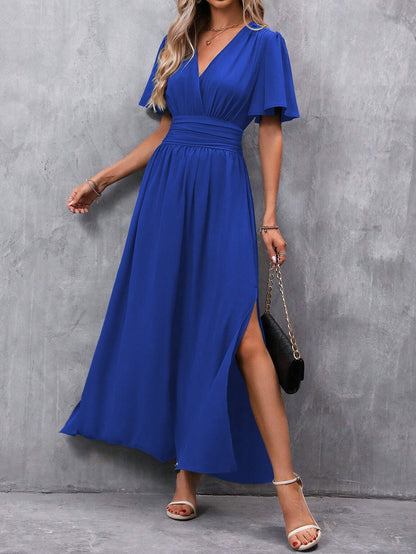 Elegante abito lungo con scollo a V da donna
