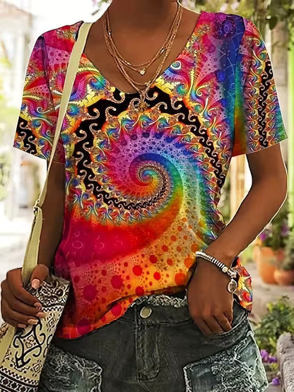 T-shirt Retrò con Scollo a V da Donna