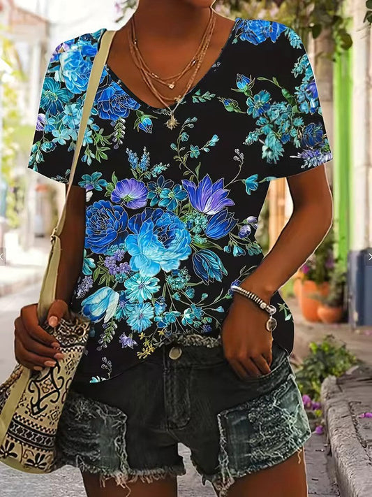T-shirt Retrò con Scollo a V da Donna