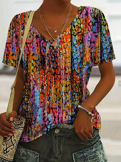 T-shirt Retrò con Scollo a V da Donna