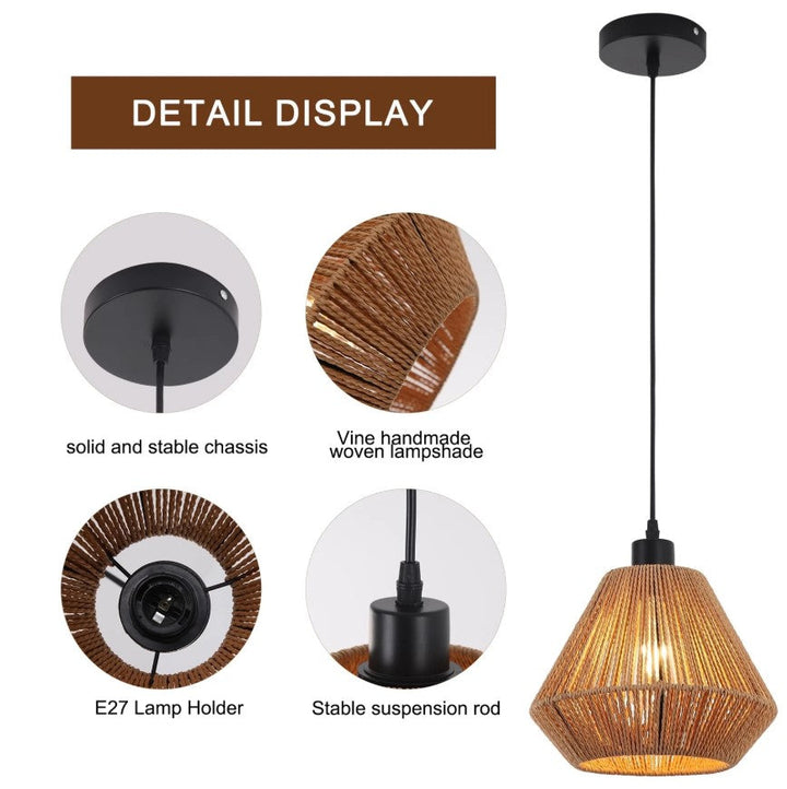 Lampada a Sospensione in Rattan Intrecciato