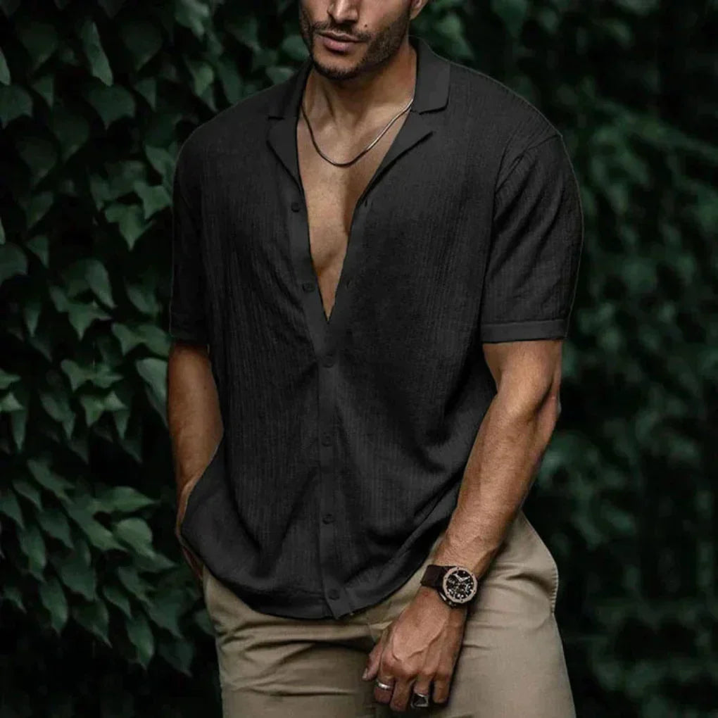 Camicia estiva in lino da uomo con chiusura a bottoni
