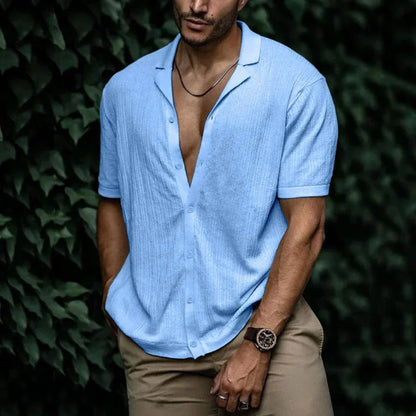 Camicia estiva in lino da uomo con chiusura a bottoni