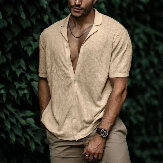 Camicia estiva in lino da uomo con chiusura a bottoni