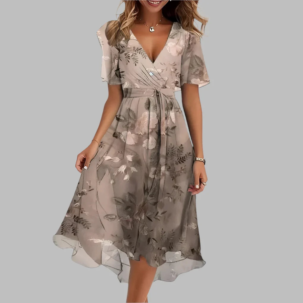 Abito midi plissettato di stile con stampa a fiori da donna