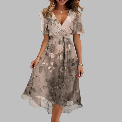 Abito midi plissettato di stile con stampa a fiori da donna