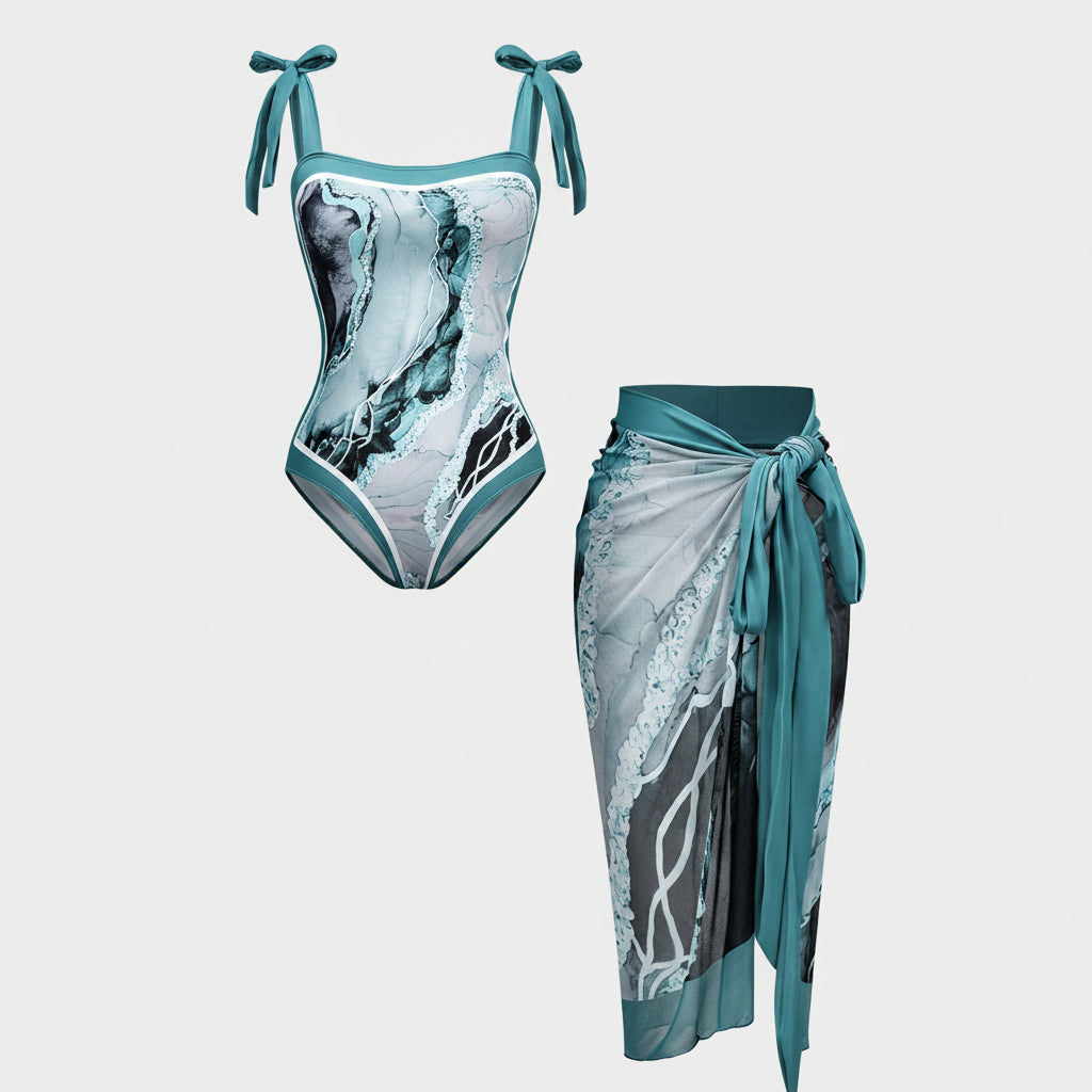 Set Costume Intero con Pareo & Stampa Astratta
