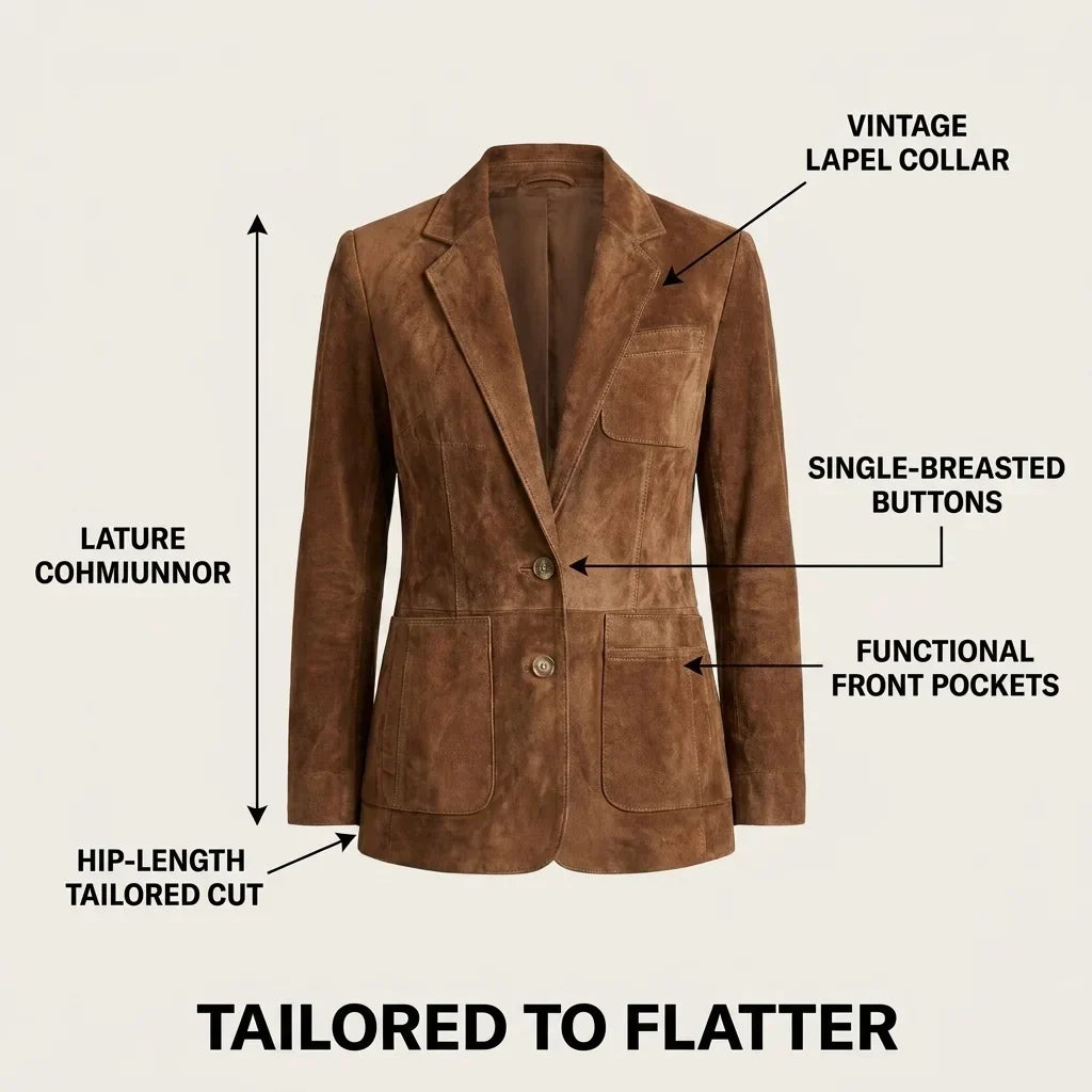 Blazer in camoscio con chiusura a bottoni