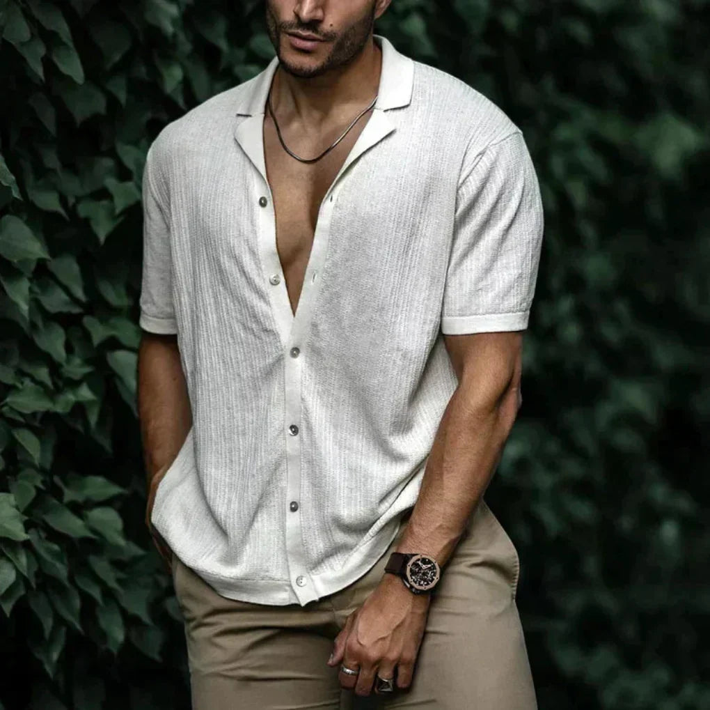 Camicia estiva in lino da uomo con chiusura a bottoni