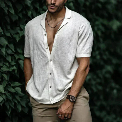 Camicia estiva in lino da uomo con chiusura a bottoni
