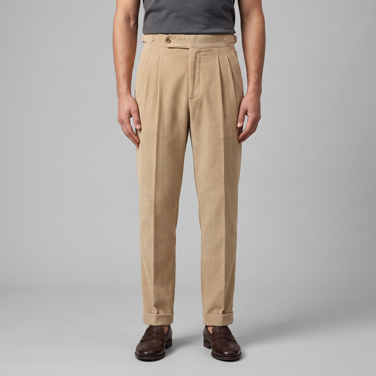 Pantaloni in Velluto a Coste con Pince da Uomo