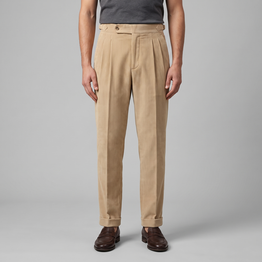 Pantaloni in Velluto a Coste con Pince da Uomo