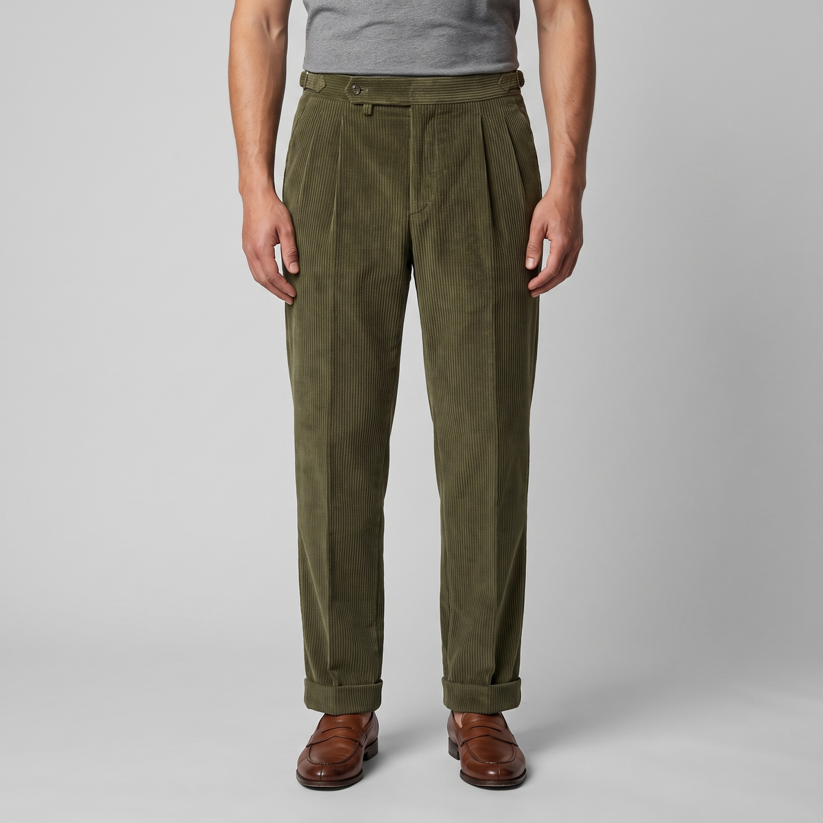Pantaloni in Velluto a Coste con Pince da Uomo