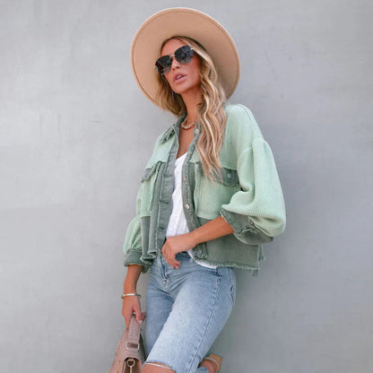 Giacca Cropped con Orlo Sfrangiato
