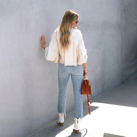 Giacca Cropped con Orlo Sfrangiato
