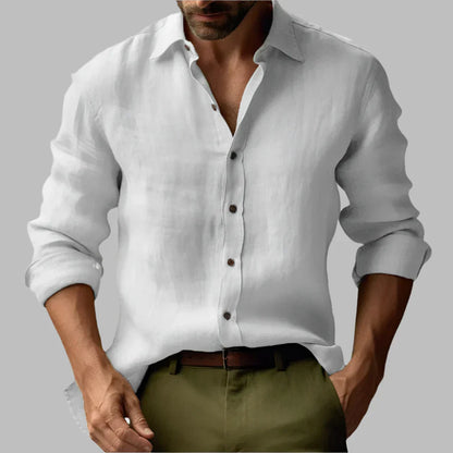 Camicia vintage in lino a maniche lunghe da uomo