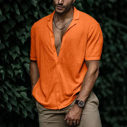 Camicia estiva in lino da uomo con chiusura a bottoni