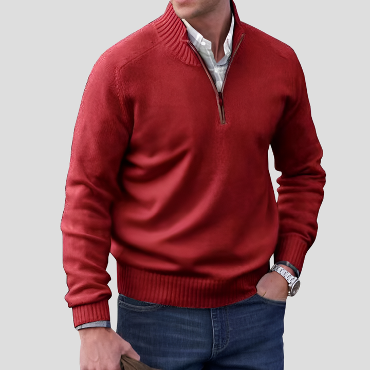Maglione in maglia di cotone da uomo con collo a zip