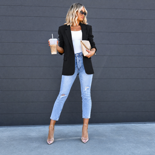 Blazer con Revers e Chiusura a Bottoni