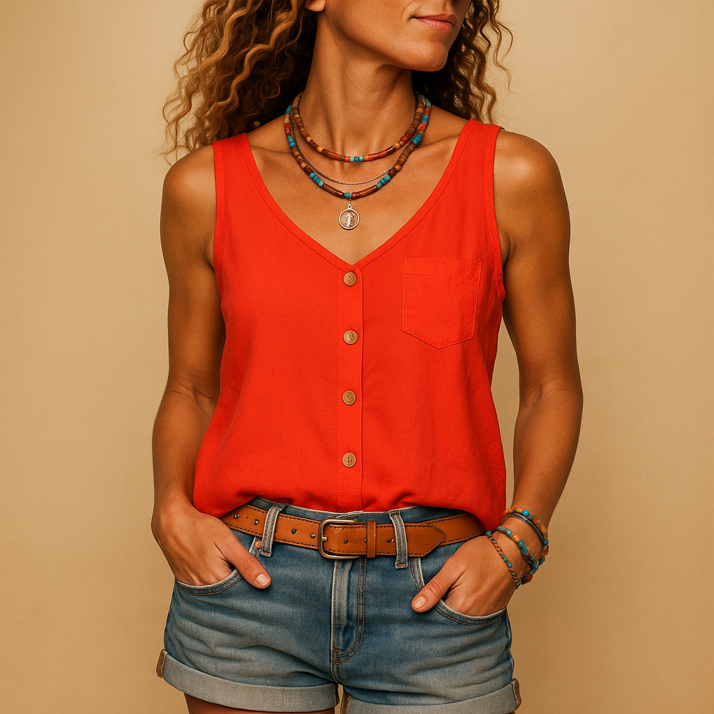 Camicia smanicata leggera con bottoni