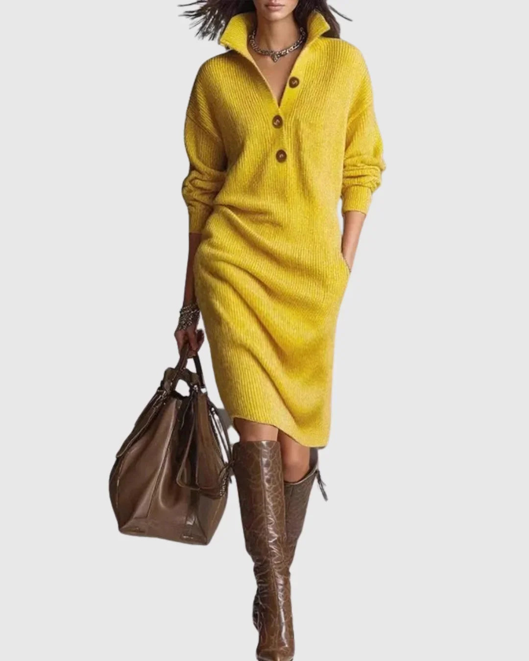 Abito midi invernale in maglia di pura lana
