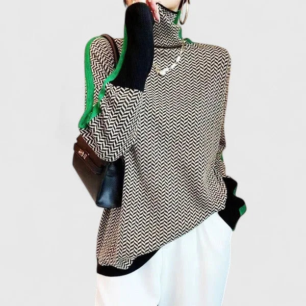 Maglione con collo alto e righe a contrasto