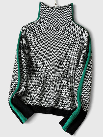 Maglione con collo alto e righe a contrasto