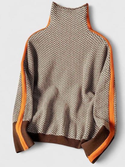 Maglione con collo alto e righe a contrasto